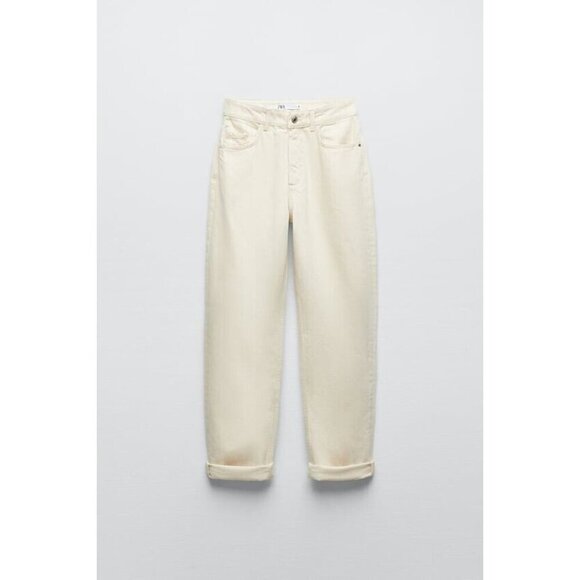 Zara Basic Z1975 Denim Relaxed Fit Denim Jeans Off White Size 2 Button - Picture 1 of 9